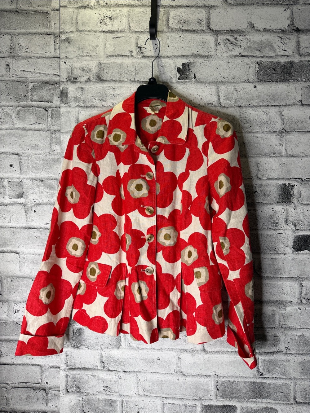 SPANNER for Tall Girl Red Floral Button Down Linen Blazer
